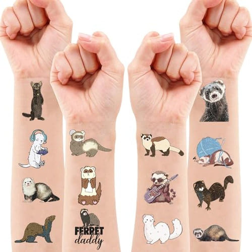 100 PCS Funny Ferret Decoration Birthday Party Decorations Favors Supplies Themed Decor Ferret Art Temporary Tattoos Stickers Girls Boys Classroom School Prizes Reward