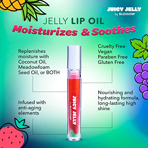 Blossom Lip Gloss Juicy Jelly Moisturizing Fruit Flavored Nourishing High Shine Lip Oil with Doe Foot Wand Applicator, 0.09oz, Watermelon