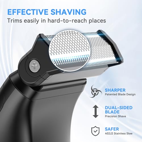 Body Hair Trimmer for Men 3-in-1 Groin, Pubic & Ball Trimmer with Skin Safe No-Nick Blades, IPX6 Waterproof Wet/Dry Electric Shaver for Chest, Underarms, Legs, USB-C Rechargeable Groomer Kit