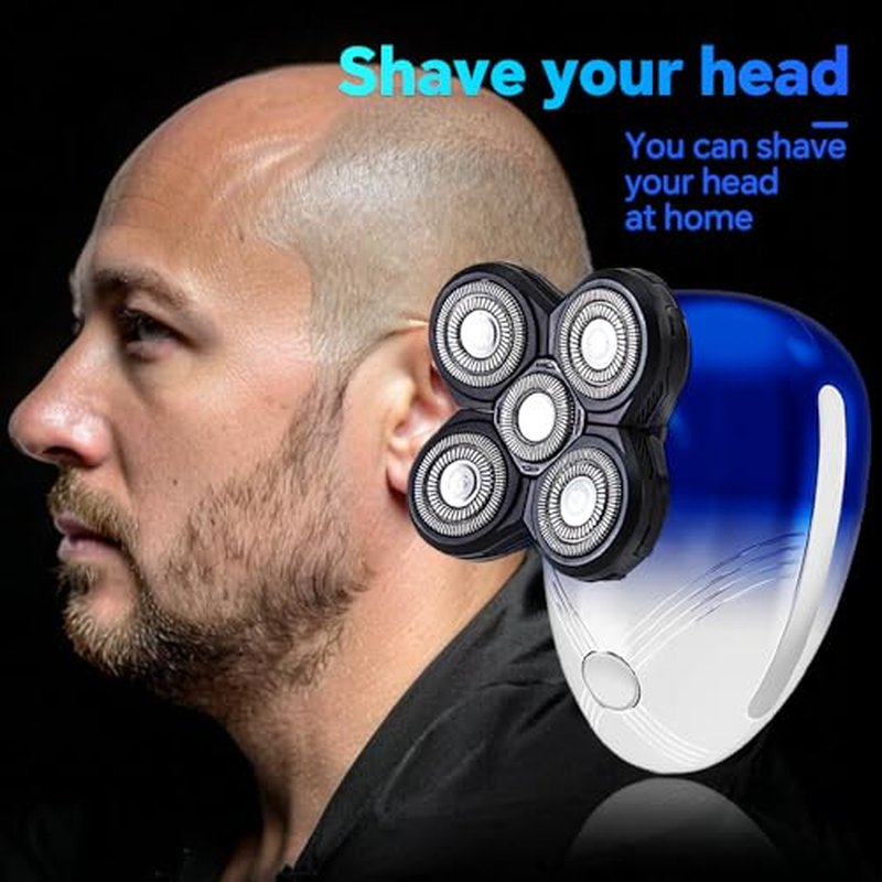 5-in-1 Electric Head Shavers for Bald Men,Wet Dry Waterproof Cordless Men's Rotary Razor for Head/Face,Grooming Kit with Nose Trimmer-Hair Clippers, LED Display, USB Type-c Charging Rechargeable