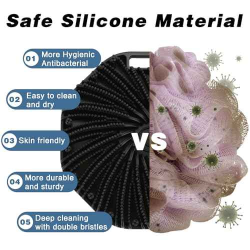 Silicone Body Scrubber, 2 PCS Exfoliating Body Scrubber, Silicone Loofah Bath Brush with Hand Strap, No-Slip Handheld Body Wash Brush Body Scrubbers Shower Cleaning for All Skin Types (Black & Grey)