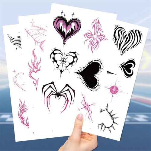 10 Sheets Y2k Aesthetic Temporary Tattoos Stickers for Girls, Cool 2000s Cyber Trendn Temporary Tattoos Stickers Y2K Birthday Themed Party Supplies Decoration Favors Cartoon Sticker for Kids Teens