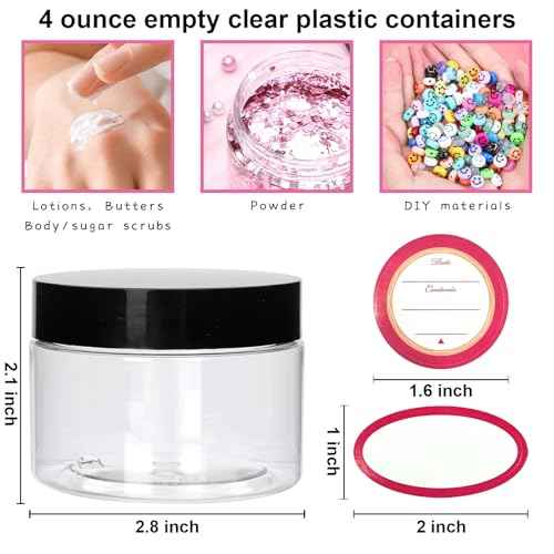 16 Pack 4oz Plastic Containers with Lids, Jars with Lids, Great for storing,lip balms, creams, ointments, cosmetics, samples