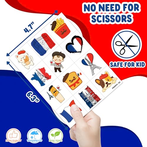 96 PCS French Temporary Tattoos for Kids Party