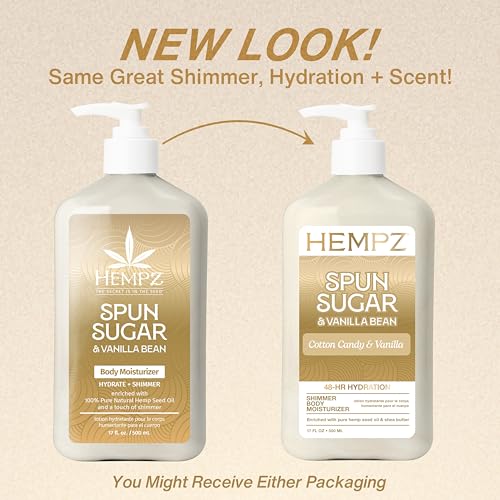 Hempz Cotton Candy Scented Body Lotion ? Spun Sugar & Vanilla Bean, Hydrating Moisturizer for Dry Skin, Body & Hands, Self Care Routine Must Have, 17 fl oz