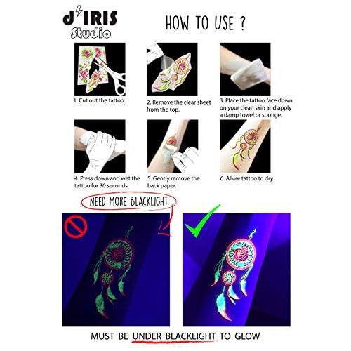 Temporary Tattoos ? 1 Sheet Butterfly Design Body Paint Art Blacklight Reactive Light Festival Accessories Glow in the Dark Party Supplies | 7.2¡± x 5.2¡± Temp Great for EDM EDC Party Rave Parties