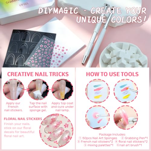 Karroy 16-Color Solid Ombre Gel Polish Palette & Sponge Nail Art Kit