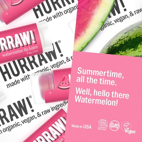 Hurraw! Watermelon Lip Balm, 2 Pack: Organic, Certified Vegan, Cruelty and Gluten Free. Non-GMO, 100% Natural Ingredients. Bee, Shea, Soy and Palm Free. Made in USA