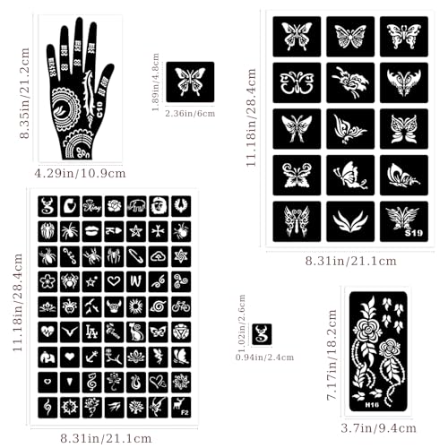 Henna Tattoo Stencils Kit 18 Sheets Reusable