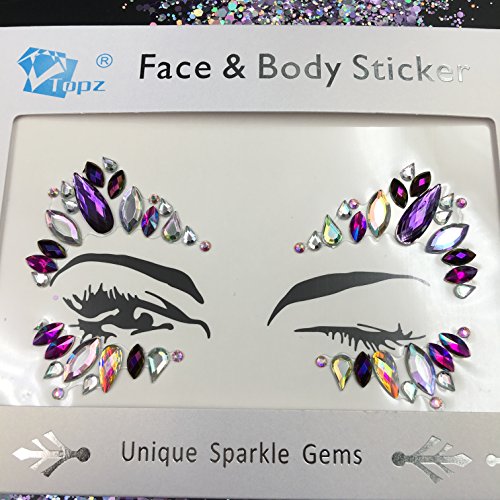 Topz Purple Face Gems Stickers - Festival Halloween Jewels