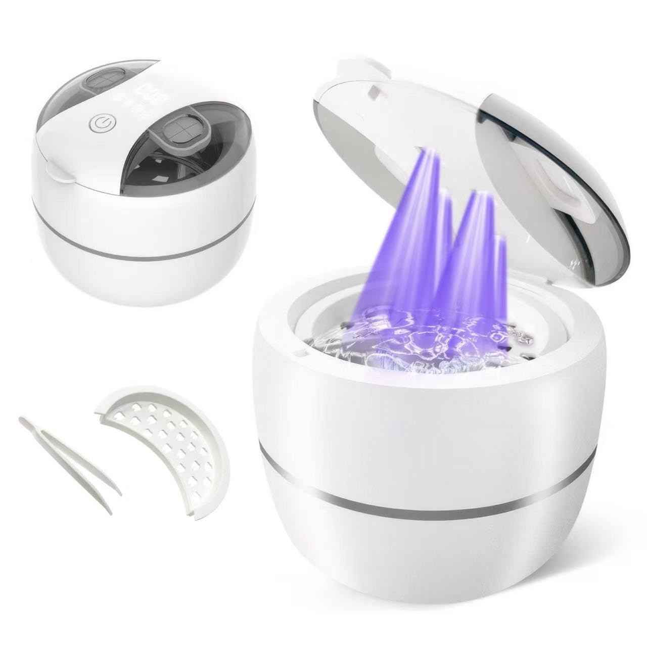 Ultrasonic Retainer Cleaner Machine Denture Cleaner for Dental Pod, Aligner, Night Guard, Braces & Mouth Guard, Features 45KHz and UV Deep Cleaning Dental,4 Modes Teeth Cleaning Tools, Digital Timer