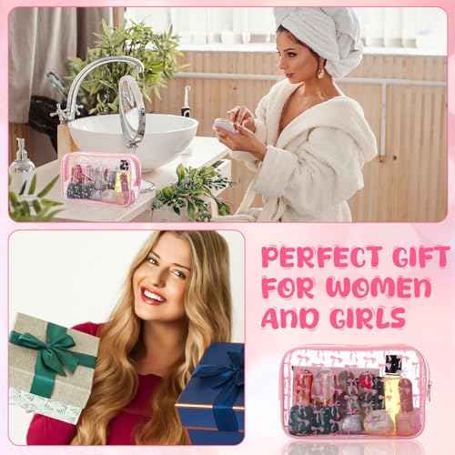Kacctyen 24 Pcs Pink Bow Cosmetic Bag Coquette Preppy PVC Makeup Bag Bulk Zippered Travel Toiletry Pouch Gift for Women Birthday Party Favor Organizer