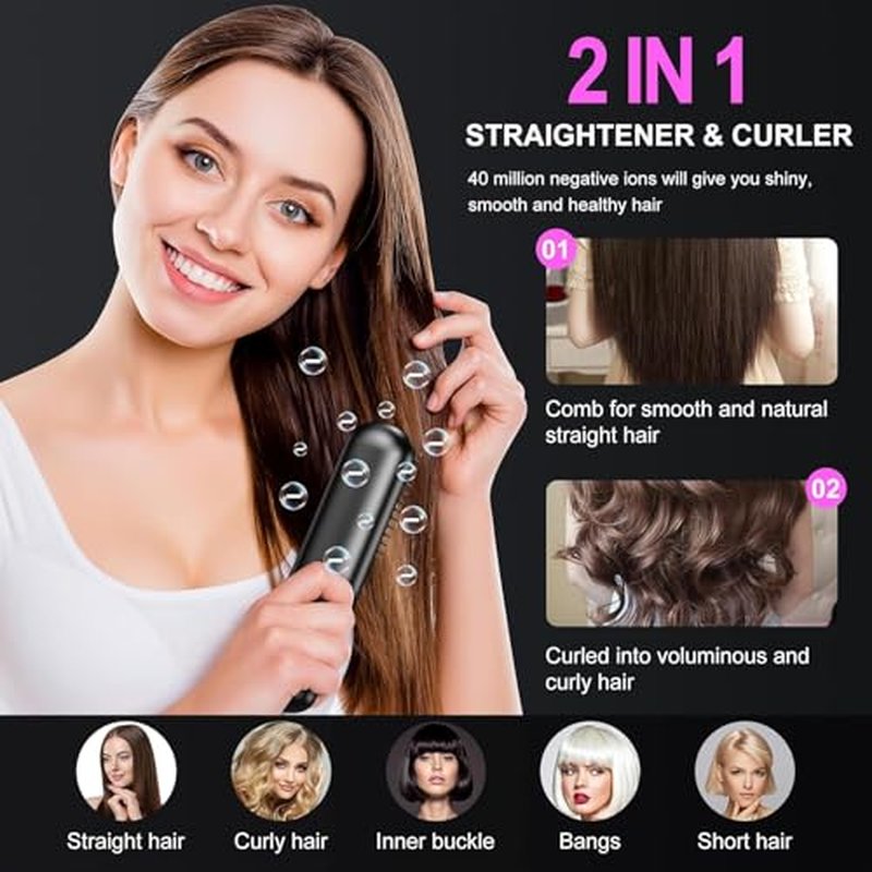 CELLBELL Go Brush Pro Cordless Hair Straightener Brush - Portable Ceramic Styling Tool with 4 Heat Modes & LED Display