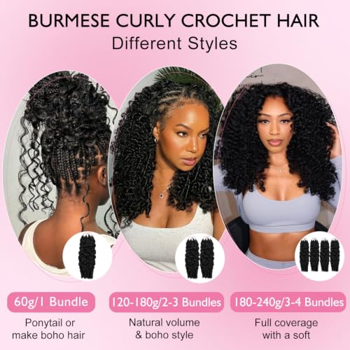 Burmese Curly Crochet Hair 14" 240g 4 Bundles Knotless