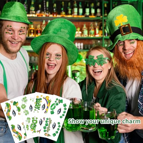 St Patricks Day Temporary Tattoos - Shamrock And Clover Designs for Kids & Adults, St Patty's Day Party Favors With Face Tattoo Stickers Saint Patricks Day Accessories for Gifts