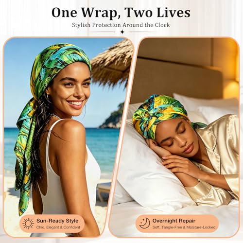 Silk Press Wrap Cap with Adjustable Scarf - 2-in-1 Hair Net