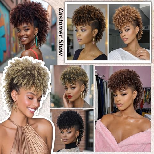 Mohawk Kinky Curly Ponytail Extension with Clips – Natural Black Mix