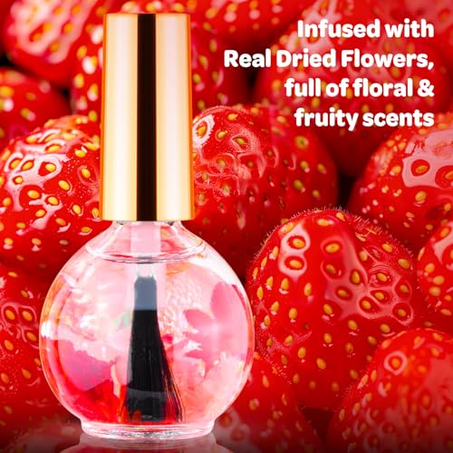 Strawberry Cuticle Oil 15ml with Real Flowers | Hydrating Nail Care