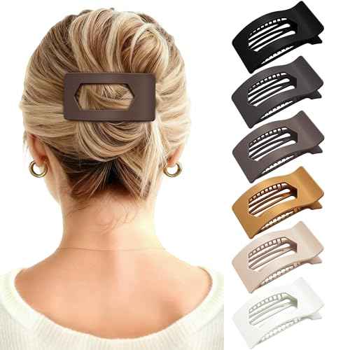Mesovor 6 Pack Flat Claw Clips for Women, Strong Hold French Flat Hair Clips for Thick Thin Hair | 3.94" Nonslip Large Square Lay Flat Hairclips (Neutral Matte)