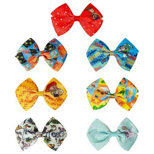 LUV HER Toy Story Alligator Hair Clips for Kids ? 7-Pack Non-Slip 4-Inch Hair Bows ? Girls Hair Accessories with Character Prints ? Ages 3+ ? Non-Toxic Material