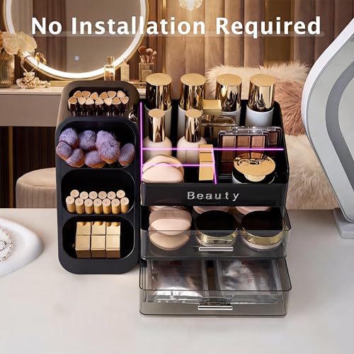 Makeup Organizer with Drawers & Brush Holder for Vanity