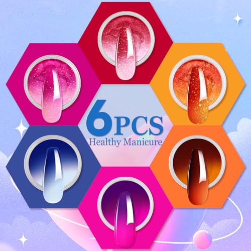 6-Color Mood Changing Dip Powder Nail Set - Long-Lasting DIY Manicure Kit