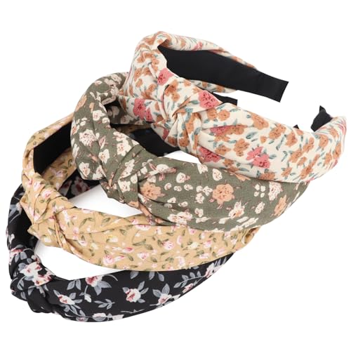 DRESHOW Flower Printed Knotted Headbands - 4 Pcs Boho Hair Accessories