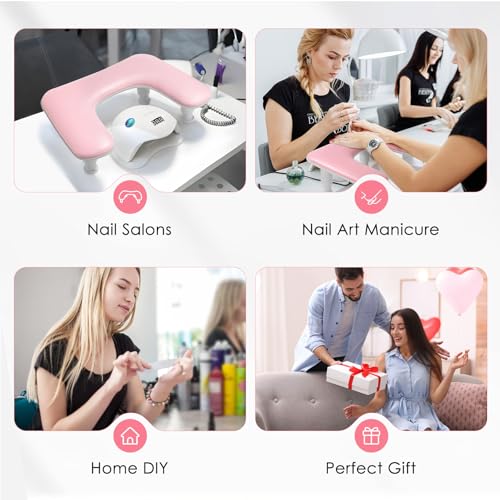 Quaferen 2nd Gen Pink Height-Adjustable U-Shaped Nail Arm Rest for Tech
