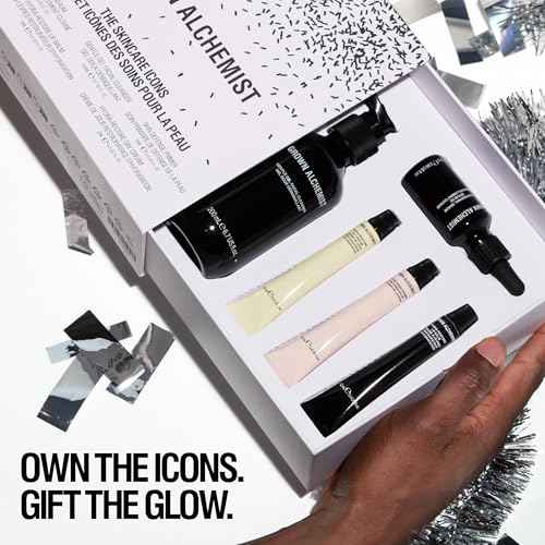 Grown Alchemist Skincare Icons Holiday Gift Set Kit, Hydra-Restore Lip Balm, Gentle Gel Facial Cleanser, Hydra-Restore Day Cream, Skin Renewal Serum & Skin Defense Primer. Hydrating & Anti-Aging Set