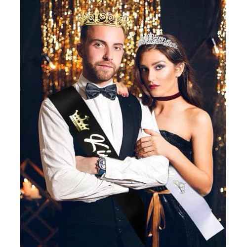 TOBATOBA King and Queen Crown Set with Sashes - King and Queen Crowns for Men and Women - Prom, Homecoming, Wedding, Birthday, Halloween