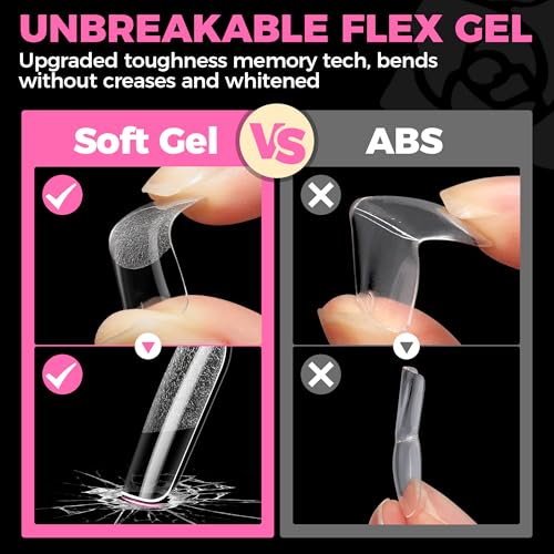 UNA GELLA Short Square Nail Tips 504PCS Pre-Etched Fake Tips for DIY Manicure