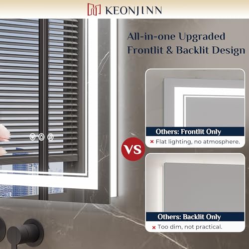 Keonjinn LED Bathroom Mirror with Lights & Bluetooth Speaker, Anti-Fog, 29x35 Inch