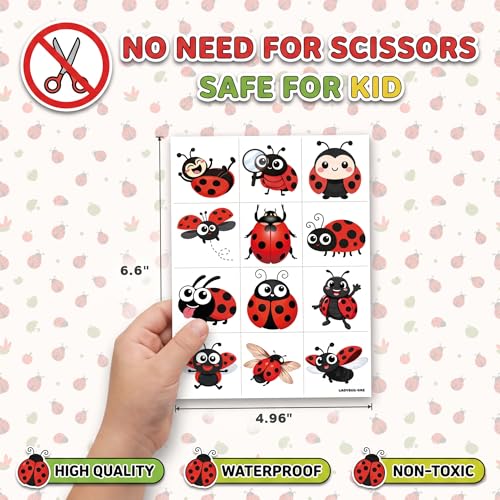 Ladybug Temporary Tattoos for Kids, 96 Pack Waterproof