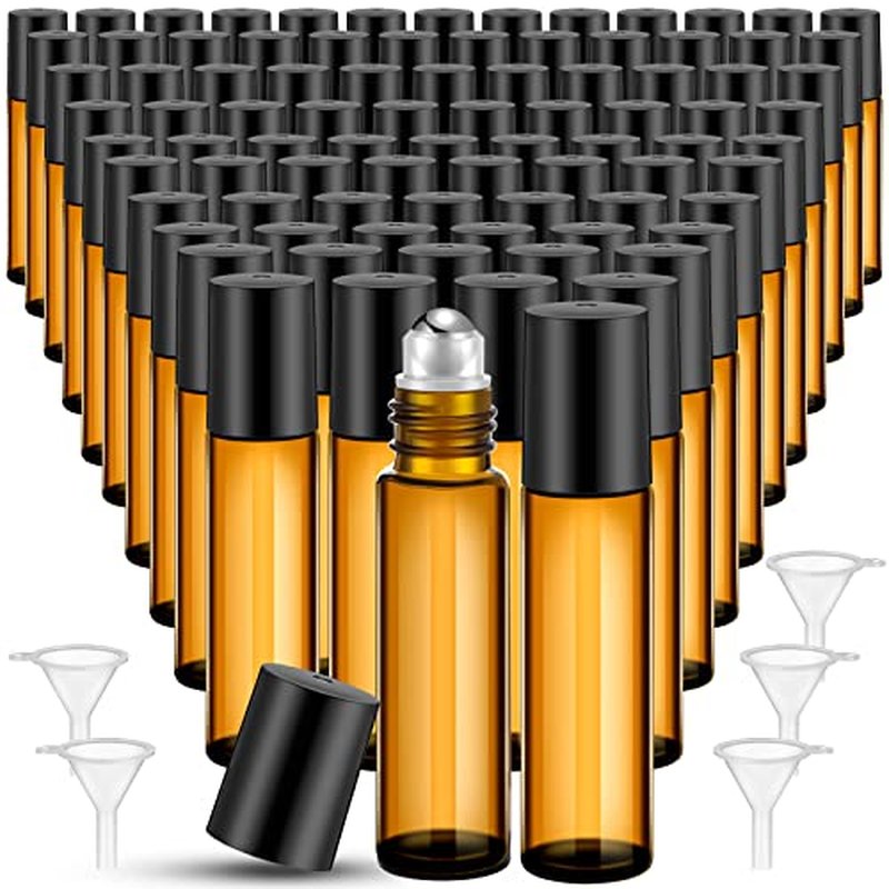 96 Pack 10ml Amber Glass Roller Bottles with Stainless Steel Balls