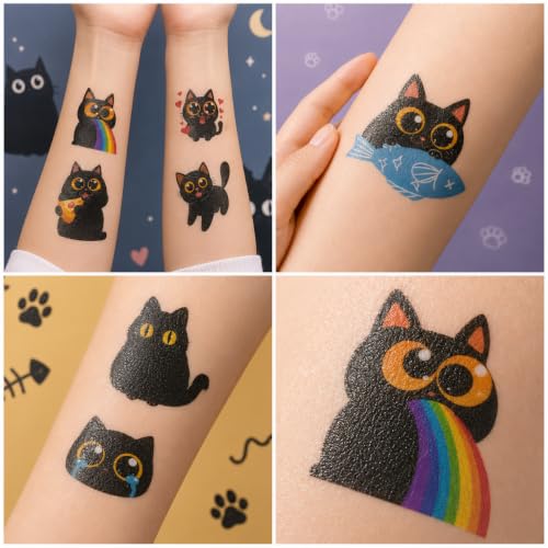 96 Black Cat Temporary Tattoos - Halloween Party Favors