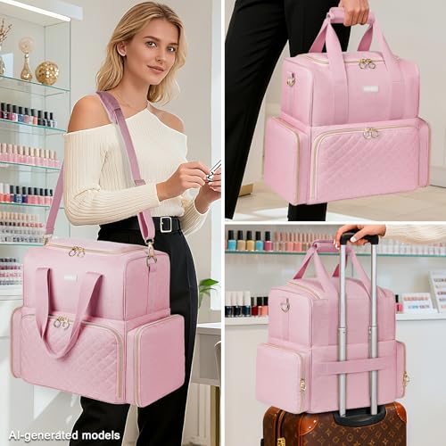 LEFOR·Z Nail Polish Organizer for 80 Bottles & Nail Lamp, Pink