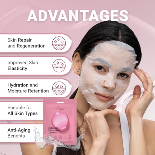 12 Pack of Collagen Face Mask with Ceramides - Rejuvenating Facial Sheet Mask, Reduce Wrinkles & Fine Lines - Face Masks Skincare Moisturizing Collagen Mask for All Skin Types