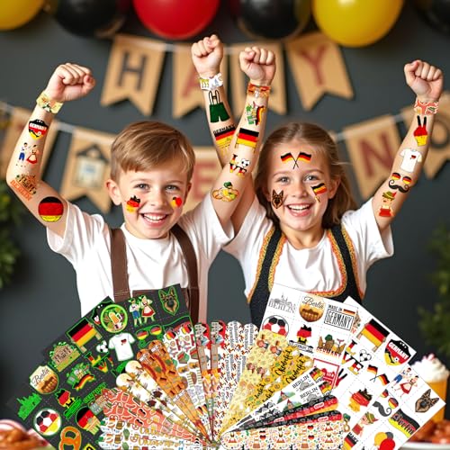96 PCS Germany Party Favors Set ? 72 Pre-Cut Temporary Tattoos & 24 Slap Bracelets, Perfect for Oktoberfest, Soccer Fans & Cultural Celebrations