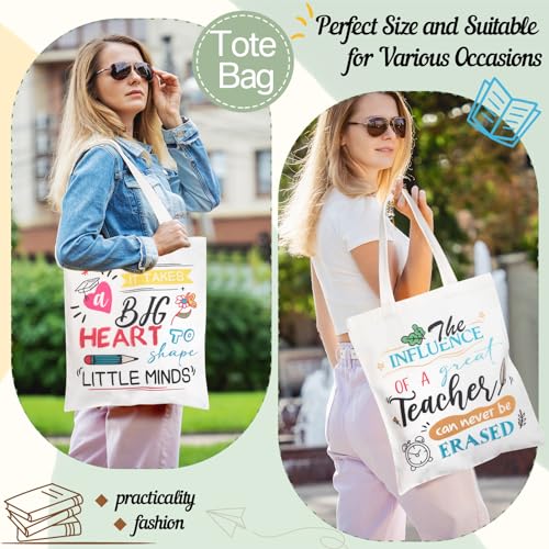 Blosssound 12 Pcs Teacher Appreciation Gift for Women Canvas Tote Bag Thank You Teacher Cosmetic Makeup Bag