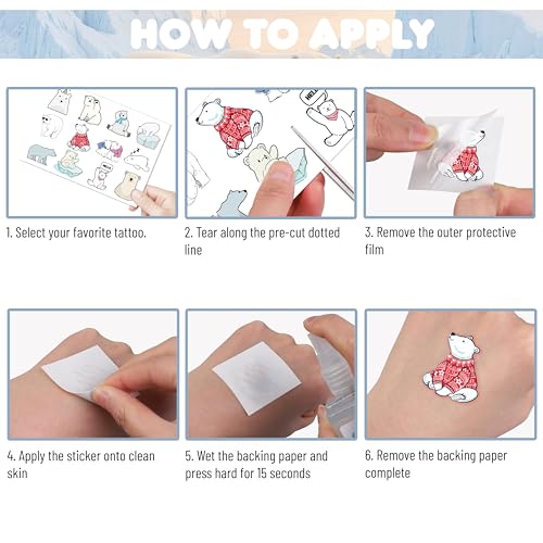 96PCS Polar Bear Temporary Tattoos ? Winter Arctic Theme Birthday Party Decorations, Cute Animal Stickers for Kids Boys Girls, Party Favors, School Prizes & Gifts