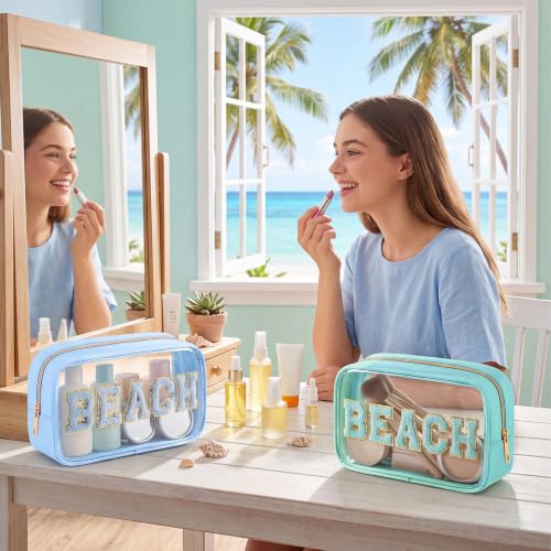 Clear Beach Makeup Bags 15-Pc Set Waterproof Chenille Letter