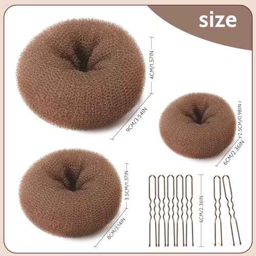 TsMADDTs Dount Bun Maker, 3PCS Light Brown Hair Bun Maker with 20PCS Bobby Pins for Ballet, Dance