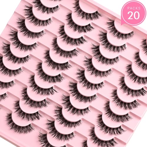 Wispy False Eyelashes - Cat Eye Strips, Clear Band, 20 Pairs