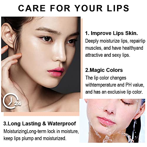 evpct 3Pcs Magic Color Changing Lipstick Long Lasting Waterproof 24 Hours Original for Women, Aloe Vera Strawberry Black Red Cherry PH Mood Permanent Color Changing Lipstick Lip Balm, labial magico
