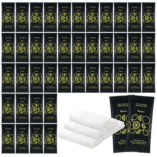 200 Individually Wrapped Moist Cotton Towels - Lemon Scented for Travel & Spa