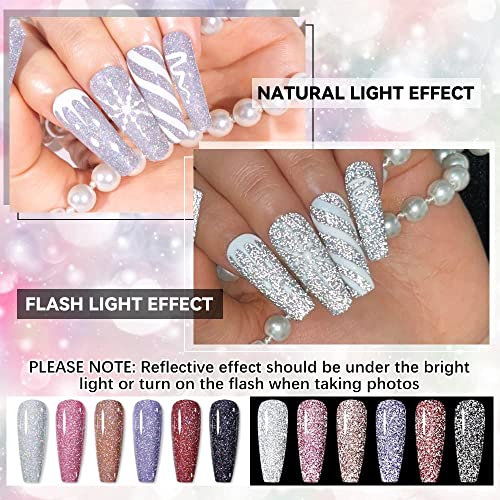 SUPWEE Reflective Glitter Gel Polish Set Sparkly Shiny Holographic Gel Nail Polish Disco Diamond Nail Polish Gel for Party Manicure Soack Off UV Gel 6 Colors 10ML(0.33fl oz)