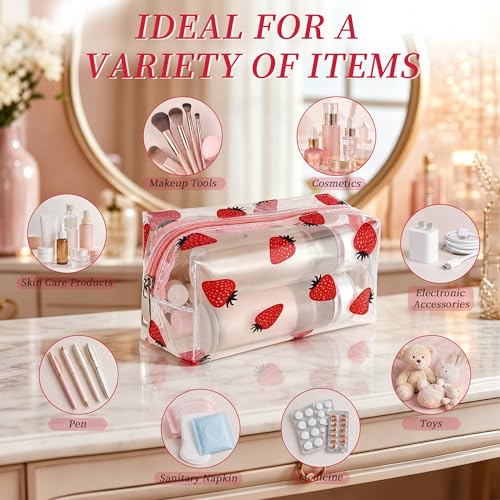 Clear Strawberry Makeup Bag - Portable PVC Toiletry Organizer