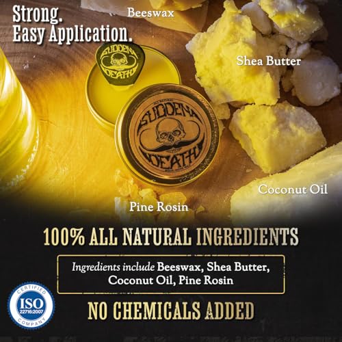 Mustache Wax Strong Hold Grooming For Men | Sudden Death Moustache & Beard Wax 1oz Tin | Perfect For Handlebar Mustaches By Death Grip | No Heat Source Required
