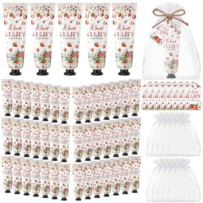 48 Sets Strawberry Baby Shower Favors for Guests Berry Sweet Hand Creams Body Lotion Baby Shower Party Supplies Thank You Gift Travel with Bag Tag for Birthday Gender Reveal Return Gifts