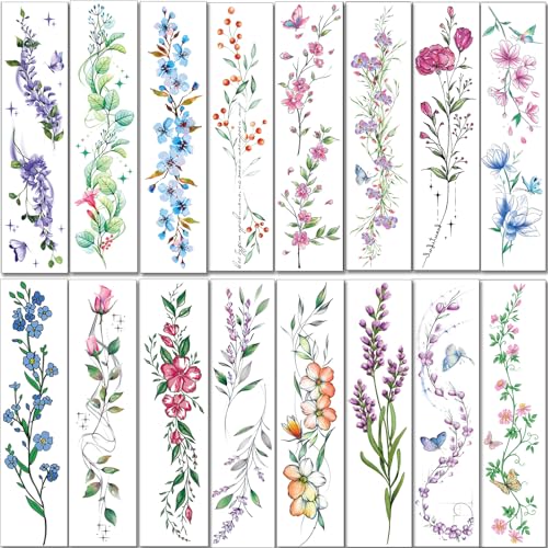 Watercolor Temporary Tattoos for Women - 24 Sheets Flower